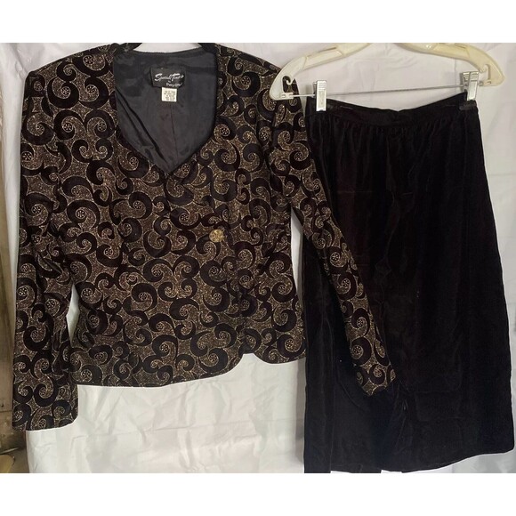 VTG Special Times By Patty O’Neil Black Velour Glitter Blazer & Skirt Sz 8 USA - Picture 1 of 11